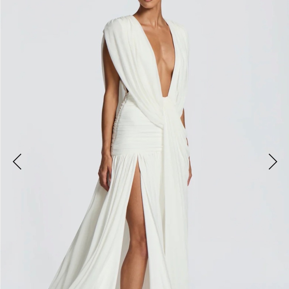 Babyboo White  ROMILLY GOWN - IVORY maxi dress with deep v neck and side slit